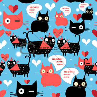 Graphic pattern with lovers cats