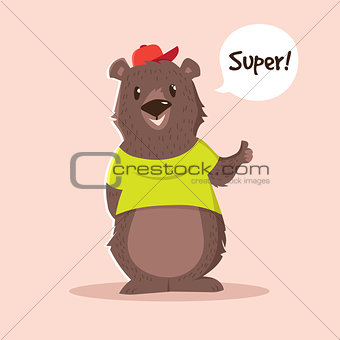 Vector cute little bear cartoon character in t-shirt