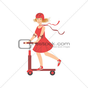 Woman In Red Dress Riding A Scooter