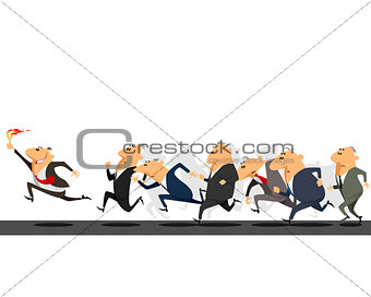 Businessmen running on track