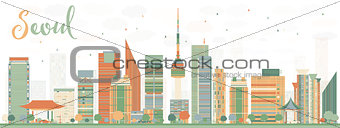 Abstract Seoul Skyline with Color Buildings.
