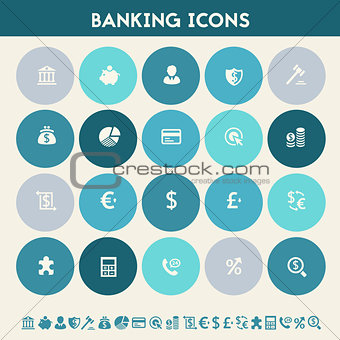 Banking icon set. Multicolored flat buttons