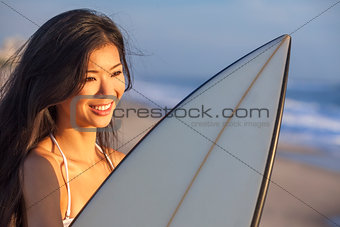 Woman Bikini Surfer & Surfboard Sunset Sunrise Beach