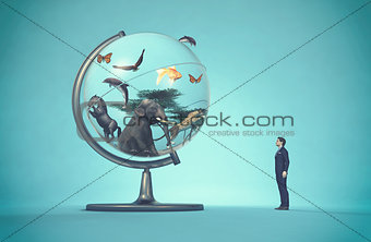 Man concerned by a globe