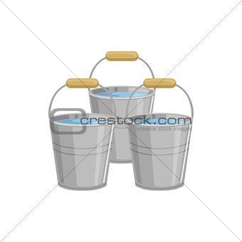 Three Metal Buckets With Water