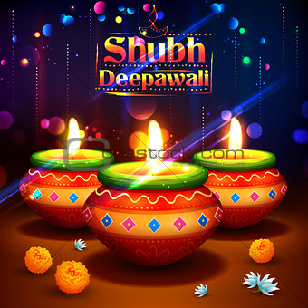 Shubh Deepawali Happy Diwali background with watercolor diya for light festival of India