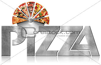 Pizza - Metal Symbol with Slices of Pizza