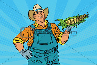 Rural farmer with an ear of corn