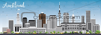 Auckland Skyline with Gray Buildings and Blue Sky.