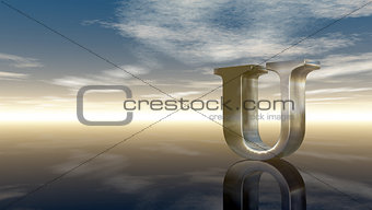 metal uppercase letter u under cloudy sky - 3d rendering