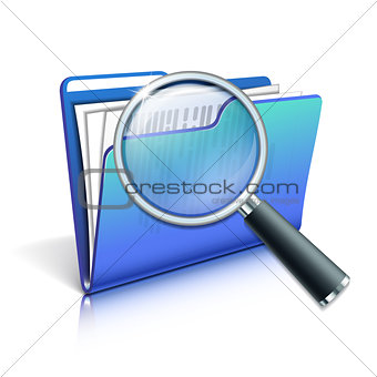 Magnifying glass over the blue folder