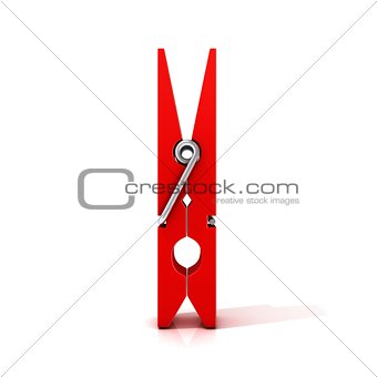 Red clothes pin. Closed standing 3D