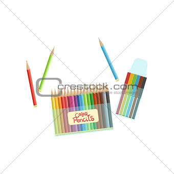 Packs Of Crayons And Colorful Pencils