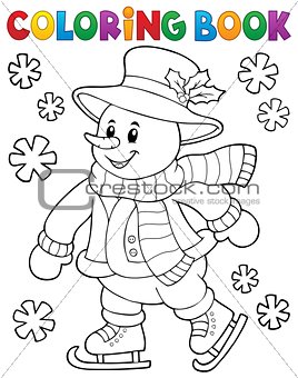 Coloring book skating snowman theme 1
