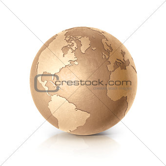 Golden North and South America world map 3D illustration