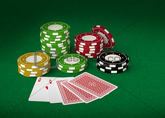 Gambling chips and playing cards 3d