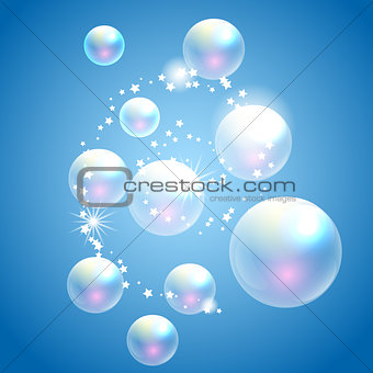 Vector soap bubbles blue background.