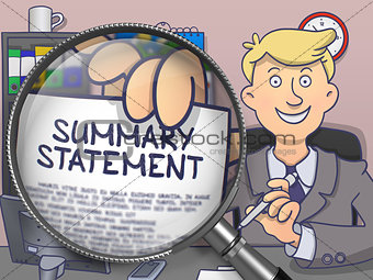 Summary Statement through Magnifying Glass. Doodle Style.