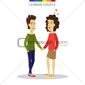 Vector lesbian couple love concept. Family of two women. Romantic illustration.