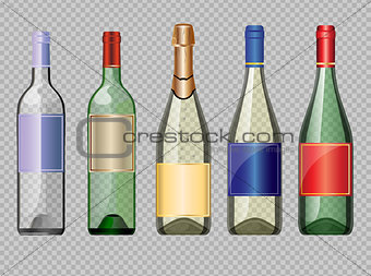 Vector set of colored transparent glass alcohol