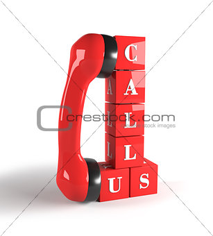 Red cubes with phone handle. 3D rendering.