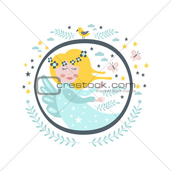Magic Fairy  Tale Character Girly Sticker In Round Frame