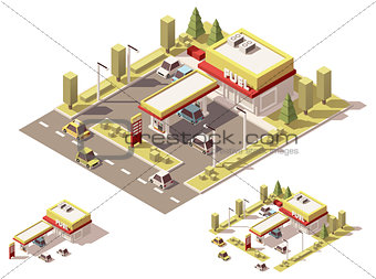 Vector isometric low poly filling station
