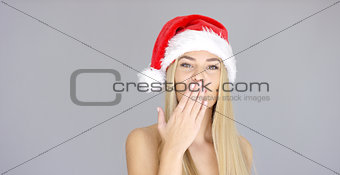 Pretty young woman posing in Santa Claus Hat