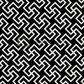 Vector Seamless Black And White Abstract Geometric Cross Tiling Line Pattern
