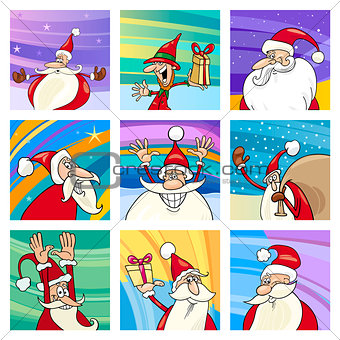 Christmas Santa cards cartoon set