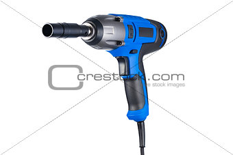 Blue impact gun with socket left view isolated on white