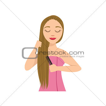 Woman Brushing Hair Home Spa Treatment Procedure