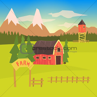 Farm And Surrounding Landscape Colorful Sticker