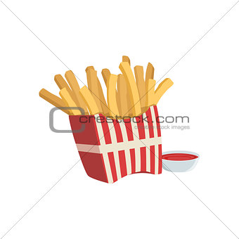 French Fries And Ketchup Street Food Menu Item Realistic Detailed Illustration