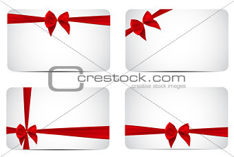 Gift Card Template Collection Set with Silk Red Ribbon and Bow. 