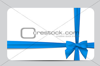 Gift Card with Blue Ribbon and Bow. Vector illustration