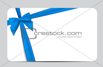 Gift Card with Blue Ribbon and Bow. Vector illustration