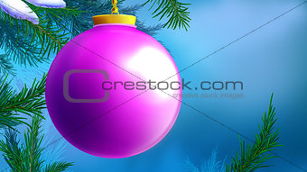 Lilac Christmas Ball over Blue Background