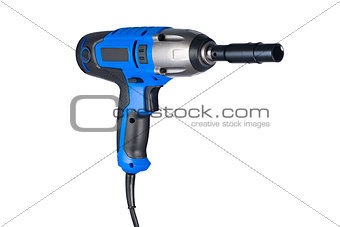 Blue impact gun with socket right view isolated on white