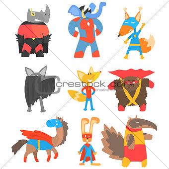 Animas Disguised As Superheroes Set Of Geometric Style Stickers