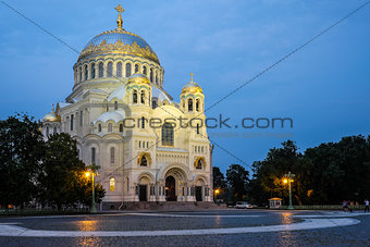 Naval St. Nicholas Cathedral in Kronstadt at night