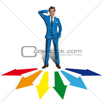 A man in a suit making a choice