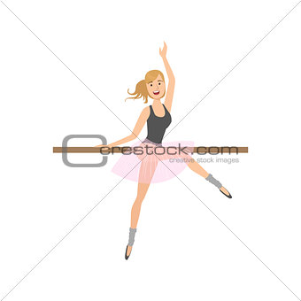 Girl In Pointers In Ballet Dance Class Exercising With The Pole