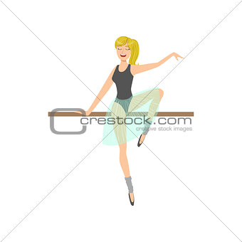 Girl With Ponytail In Ballet Dance Class Exercising  The Pole