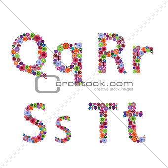 Alphabet with flowery letters Q, R, S, T