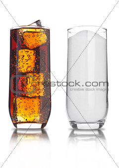 Glasses of cola and sugar unhealthy soda drink