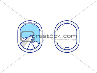Closed and open airplane window icons set