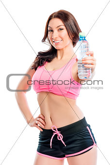 athlete with water bottle on a white background