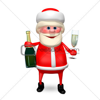 3D Illustration Santa Claus with Champagne
