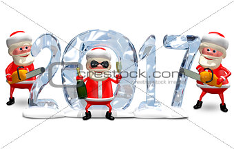 3D Illustration Three Santa Claus and Ice Figures